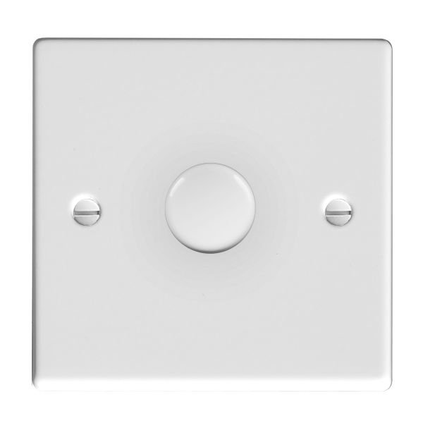 Hamilton Hartland Gloss White 1 Gang 400W 2 Way Push On/Off Rotary Switching Dimmer with Gloss White Knob