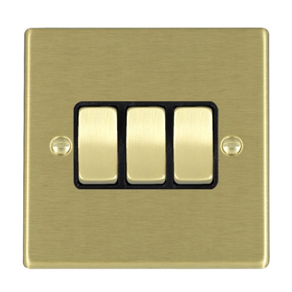 Hamilton Hartland Satin Brass 3 gang 10AX 2 Way Rocker Satin Brass/Black