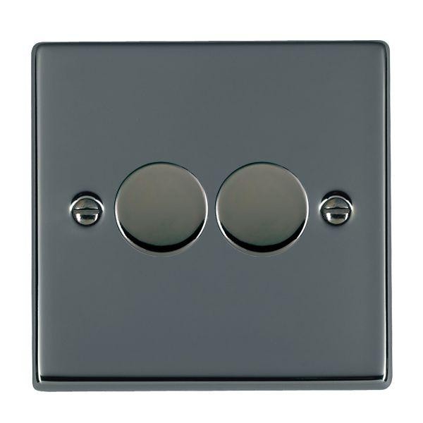 Hamilton Hartland Black Nickel 2 Gang 400W 2 Way Push On/Off Rotary Switching Dimmer with Black Nickel Knobs