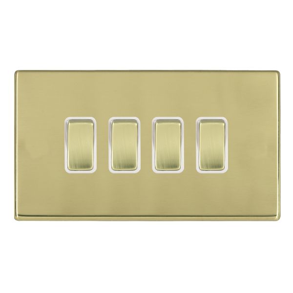 Hamilton 7G21R24PB-W Hartland G2 Polished Brass 4 Gang 10AX 2 Way Switch with Polished Brass Rocker and White Surround