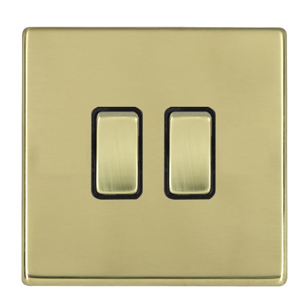 Hamilton 7G21R32PB-B  Hartland G2 Polished Brass 2 Gang 10AX Intermediate Switch with Polished Brass Rocker and Black Surround