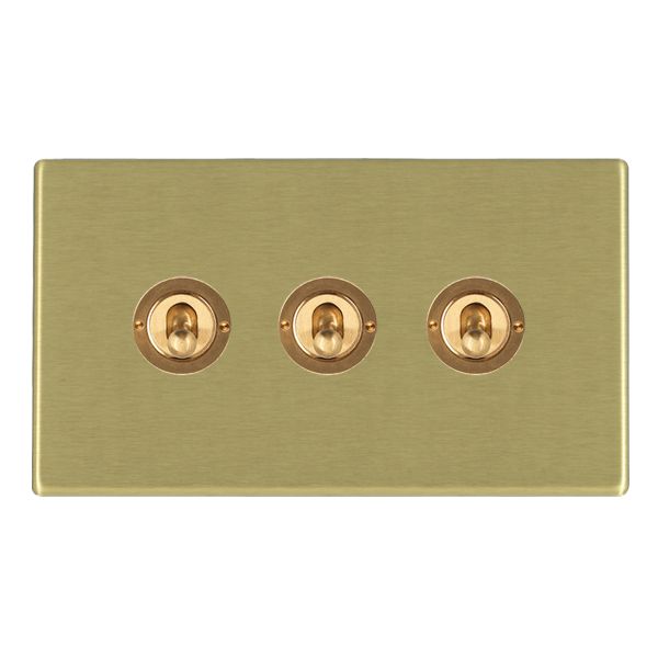 Hamilton 7G22T23 Hartland G2 Satin Brass 3 Gang 20AX 2 Way Toggle Switch with Satin Brass Toggle 