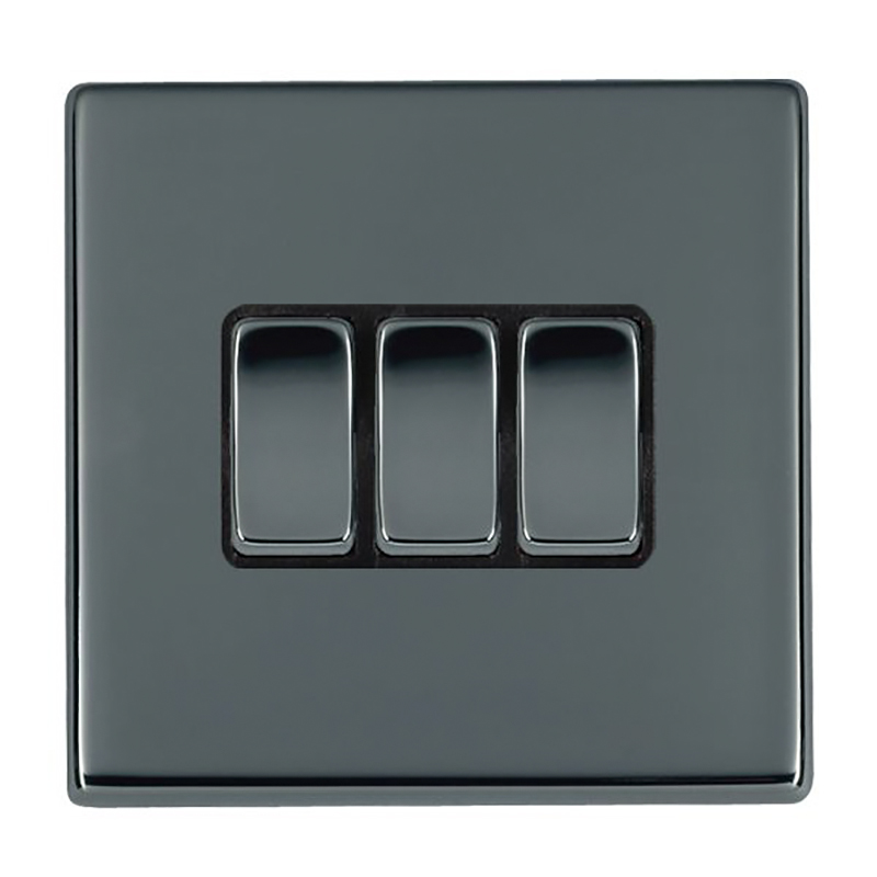 Hamilton 7G28R23BK-B Hartland G2 Black Nickel  3 Gang 10AX 2 Way Switch with Black Rocker and Black Surround