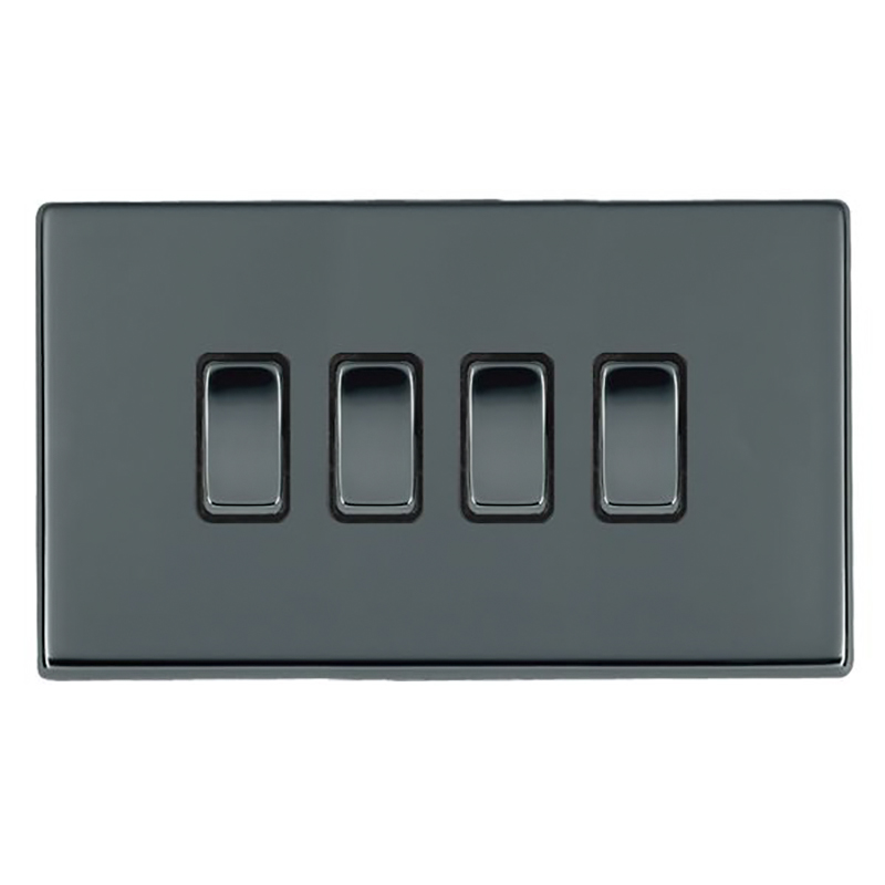 Hamilton 7G28R24BK-B Hartland G2 Black Nickel  4 Gang 10AX 2 Way Switch with Black Rocker and Black Surround