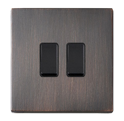 Hamilton 7G2EBR22EB-B Hartland G2 Etrium Bronze 2 Gang 10AX 2 Way Switch with Black Rocker and Black Surround