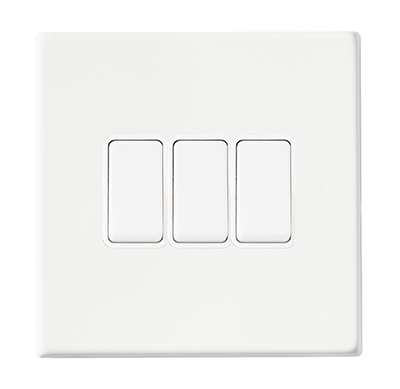 Hamilton 7G2MWR23WH-W Hartland G2 Matt White 3 Gang 10AX 2 Way Switch with White Rocker and White Surround