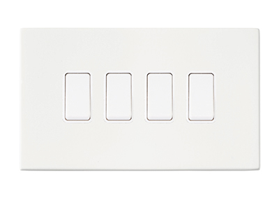 Hamilton 7G2MWR24WH-W Hartland G2 Matt White 4 Gang 10AX 2 Way Switch with White Rocker and White Surround