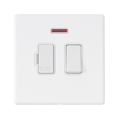 Hamilton Hartland G2 Matt White 1G 13A Double Pole Fused Spur and Flex Outlet with Neon [White/White]