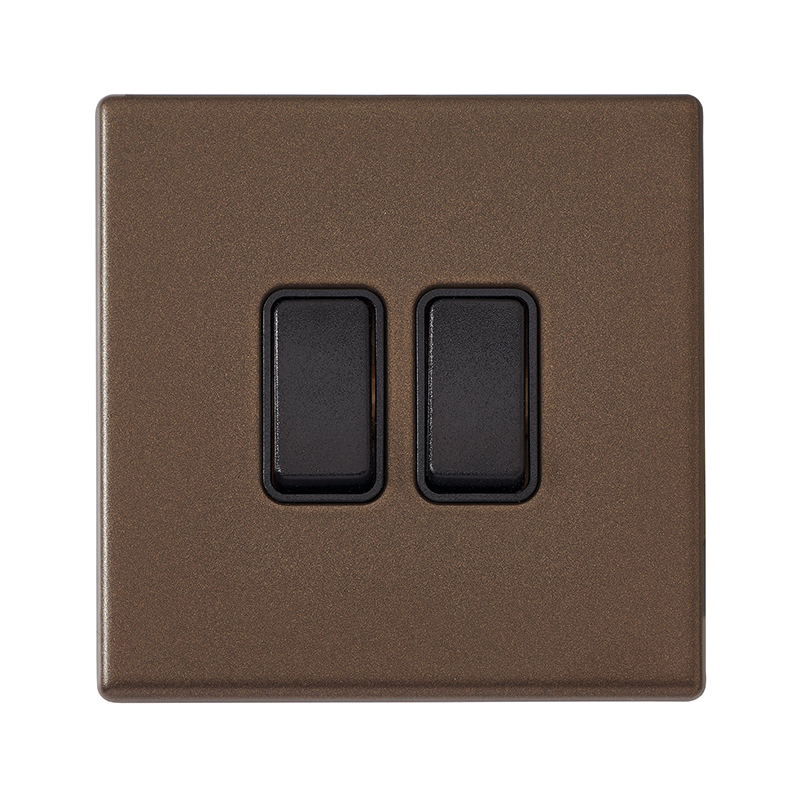 Hamilton 7G2RBR22BL-B Hartland G2 Richmond Bronze 2 Gang 10AX 2 Way Switch with Black Rocker and Black Surround