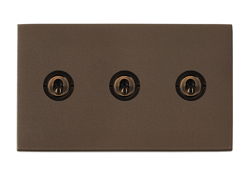 Hamilton 7G2RBT23 Hartland G2 Richmond Bronze 3 Gang 20AX 2 Way Toggle Switch with Richmond Bronze Toggle 