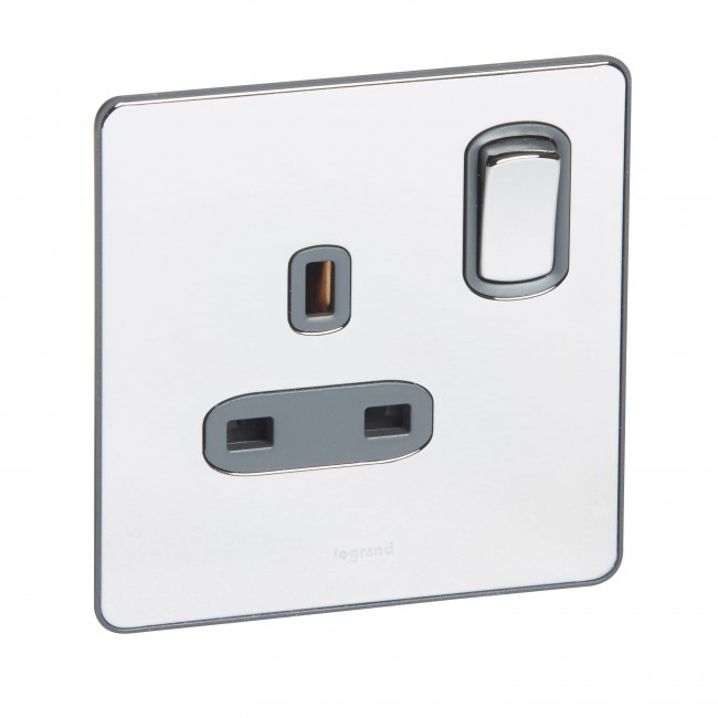 Legrand Synergy 1G 13A DP Switched Socket [Polished Stainless Steel]