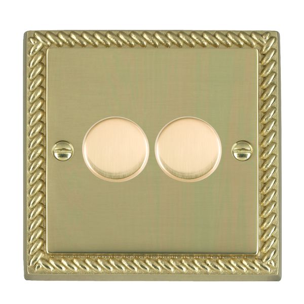 Hamilton 902X40 Cheriton Georgian Antique Brass 1 Gang 400W Resistive Leading Edge Push On/Off Rotary 2 Way Switching Dimmer with Antique Brass Knob