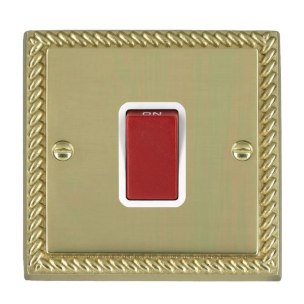 Hamilton 9045W Cheriton Georgian Polished Brass 45A Double Pole Switch with Red Rocker and White Surround