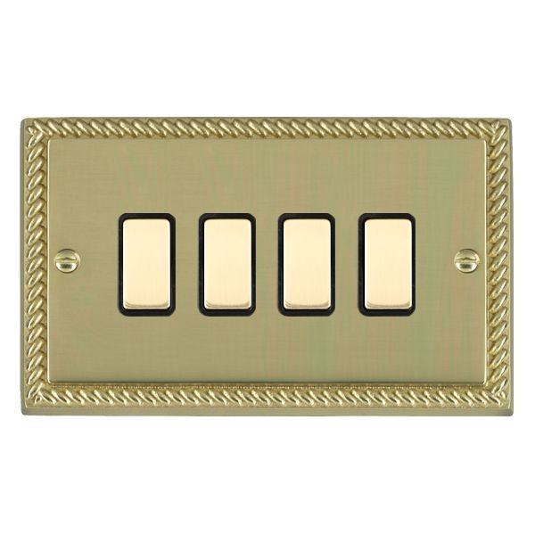 Hamilton 904XTSPB-B Cheriton Georgian Polished Brass 4 Gang Multi-Way Touch Slave Controller with Polished Brass Inserts and Black Surround