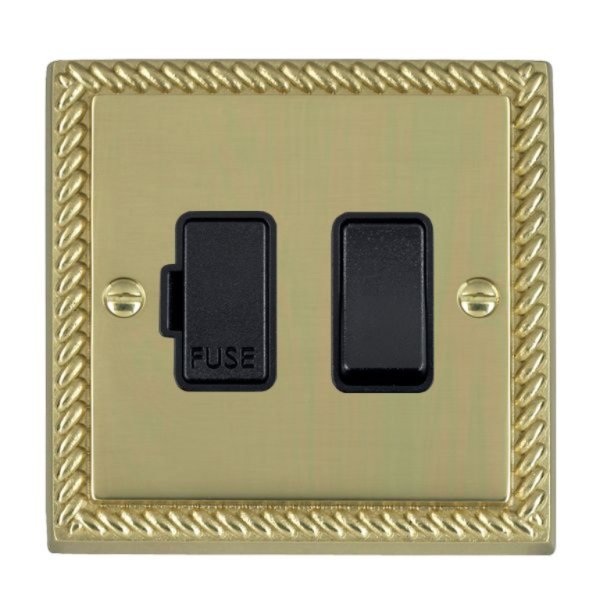 Hamilton 90SPBL-B Cheriton Georgian Polished Brass 13A Double Pole Switched Fused Spur with Black Insert and Black Surround