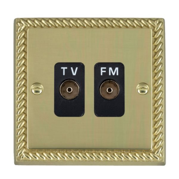 Hamilton 90TVFMB Cheriton Georgian Polished Brass Isolated 1 In/2 Out TV/FM Diplexer with Black Insert