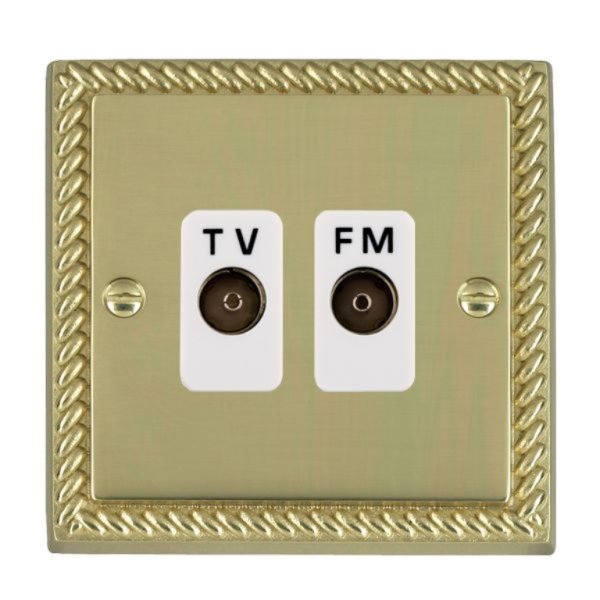 Hamilton 90TVFMW Cheriton Georgian Polished Brass Isolated 1 In/2 Out TV/FM Diplexer with White Insert
