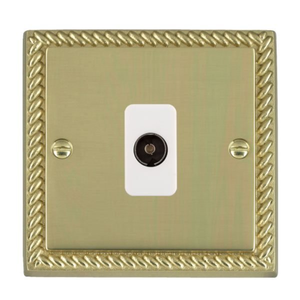 Hamilton 90TVIW Cheriton Georgian Polished Brass 1 Gang Isolated 1 In/1 Out TV Socket with White Insert