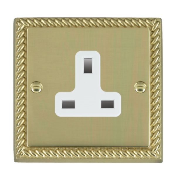 Hamilton 90US13W Cheriton Georgian Polished Brass 1 Gang 13A Unswitched Socket with White Insert