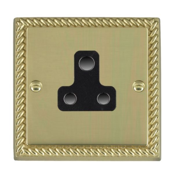 Hamilton 90US5B Cheriton Georgian Polished Brass 1 Gang 5A Unswitched Socket with Black Insert