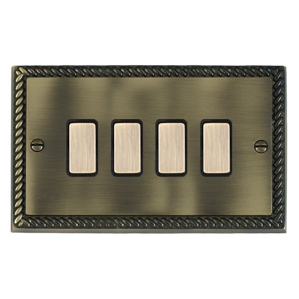 Hamilton 914XTMAB-B Cheriton Georgian Antique Brass 4 Gang 250W/210VA Multi-Way Touch Master Dimmer with Antique Brass Inserts and Black Surround