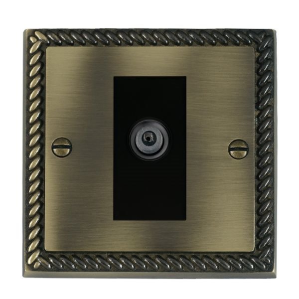 Hamilton 91DSATB Cheriton Georgian Antique Brass 1 Gang Non-Isolated Digital Satellite Socket with Black Insert