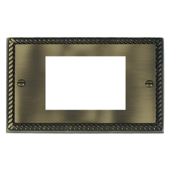 Hamilton 91EURO3 Cheriton Georgian Antique Brass 3 Module EuroFix 75x50mm Aperture Plate with Grid