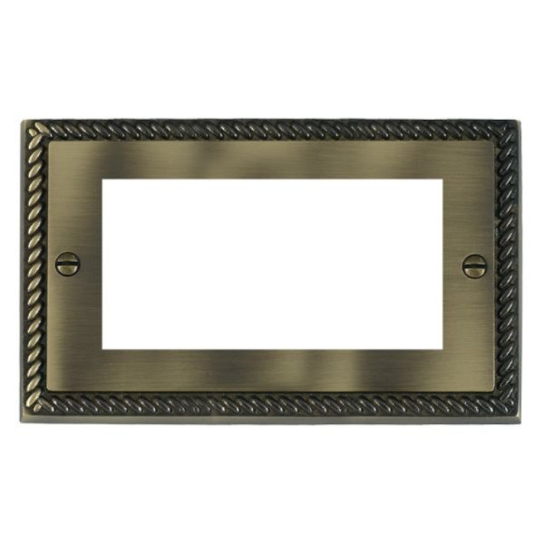 Hamilton 91EURO4  Cheriton Georgian Antique Brass 4 Module EuroFix 100x50mm Aperture Plate with Grid