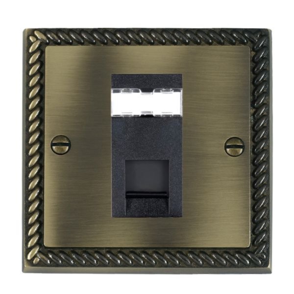 Hamilton 91J45B Cheriton Georgian Antique Brass 1 Gang Unshielded RJ45 CAT 5E Socket with Black Insert