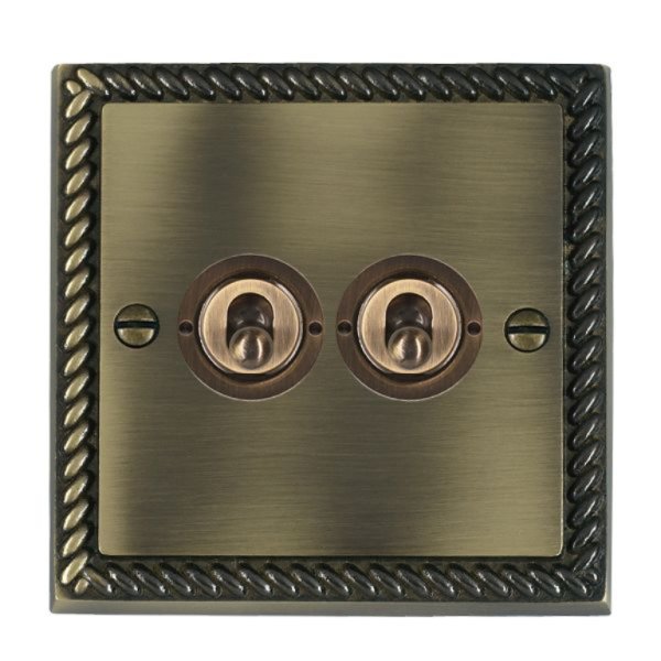 Hamilton 91T22 Cheriton Georgian Antique Brass 2 Gang 20AX 2 Way Toggle Switch with Antique Brass Toggles