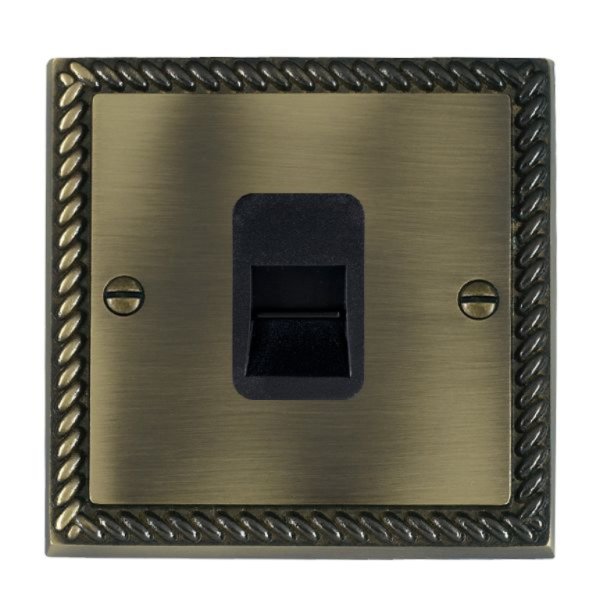 Hamilton 91TCSB Cheriton Georgian Antique Brass 1 Gang Telephone Slave Socket with Black Insert