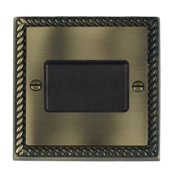 Hamilton 91TPBL-B Cheriton Georgian Antique Brass 1 Gang 10A Triple Pole Switch with Black Rocker and Black Surround