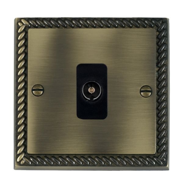 Hamilton 91TVIB Cheriton Georgian Antique Brass 1 Gang Isolated 1 In/1 Out TV Socket with Black Insert