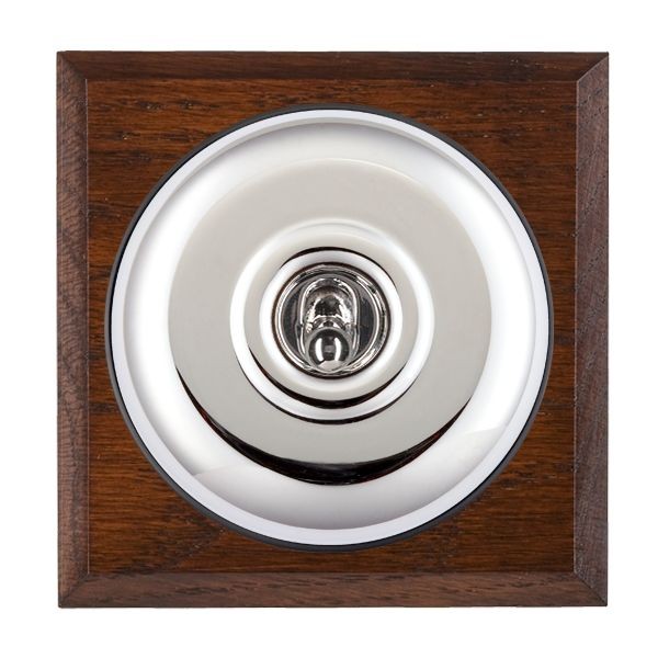 Hamilton BCAPT21BC-B Bloomsbury Chamfered Antique Mahogany 1 Gang 20AX 2 Way Toggle Switch with Bright Chrome Plain Dome and Black Collar