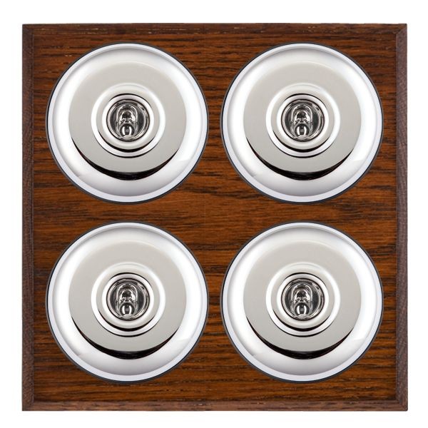 Hamilton BCAPT24BC-B Bloomsbury Chamfered Antique Mahogany 4 Gang 20AX 2 Way Toggle Switch with Bright Chrome Plain Dome and Black Collar