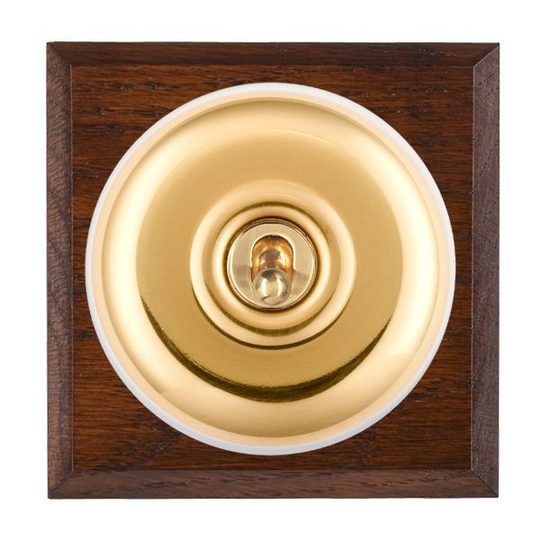 Hamilton BCAPT31PB-W Bloomsbury Chamfered Antique Mahogany 1 Gang 20AX Intermediate Toggle Switch with Polished Brass Plain Dome and White Collar