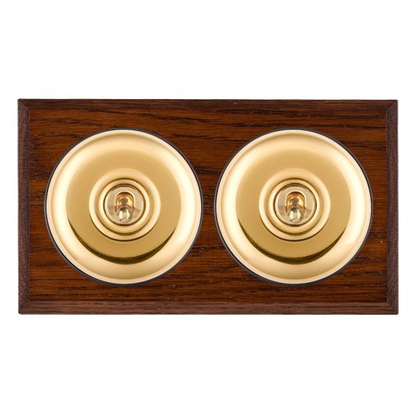 Hamilton BCAPT32PB-B Bloomsbury Chamfered Antique Mahogany 2 Gang 20AX Intermediate Toggle Switch with Polished Brass Plain Dome and Black Collar