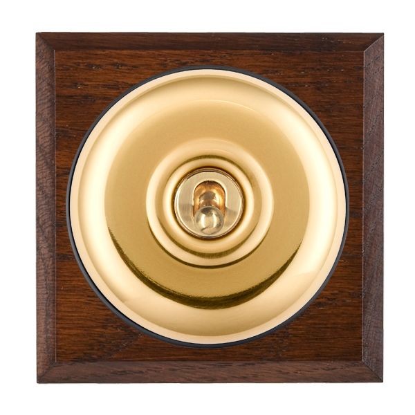 Hamilton BCAPTDPPB-B Bloomsbury Chamfered Antique Mahogany 1 Gang 20AX Double Pole Toggle Switch with Polished Brass Plain Dome and Black Collar