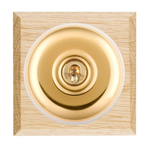 Hamilton BCLPTDPPB-W Bloomsbury Chamfered Light Oak 1 Gang 20AX Double Pole Toggle Switch with Polished Brass Plain Dome and White Collar