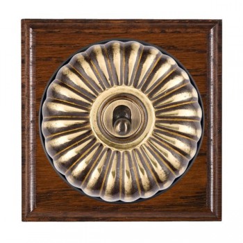 Hamilton BOAFT21AB-B Bloomsbury Ovolo Antique Mahogany 1 Gang 20AX 2 Way Toggle Switch with Antique Brass Fluted Dome and Black Collar