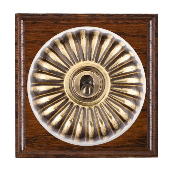 Hamilton BOAFTDPAB-W Bloomsbury Ovolo Antique Mahogany 1 Gang 20AX Double Pole Toggle Switch with Antique Brass Fluted Dome and White Collar