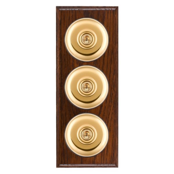Hamilton BOAPT23PB-B Bloomsbury Ovolo Antique Mahogany 3 Gang 20AX 2 Way Toggle Switch with Polished Brass Plain Dome and Black Collar