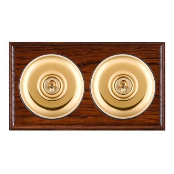 Hamilton BOAPT32PB-B Bloomsbury Ovolo Antique Mahogany 2 Gang 20AX Intermediate Toggle Switch with Polished Brass Plain Dome and Black Collar