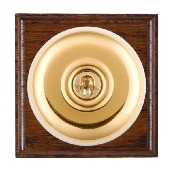 Hamilton BOAPTDPPB-W Bloomsbury Ovolo Antique Mahogany 1 Gang 20AX Double Pole Toggle Switch with Polished Brass Plain Dome and White Collar