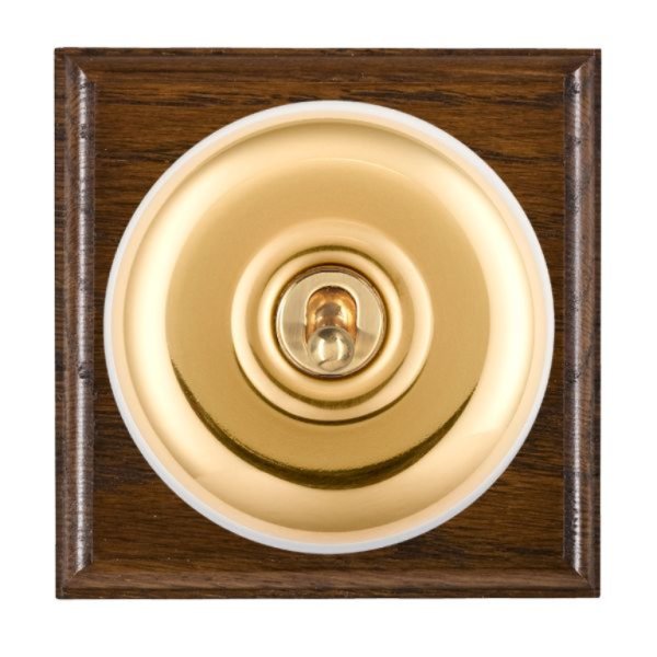Hamilton BODPT21PB-W Bloomsbury Ovolo Dark Oak 1 Gang 20AX 2 Way Toggle Switch with Polished Brass Plain Dome and White Collar
