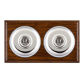 Hamilton BODPT22BC-B Bloomsbury Ovolo Dark Oak 2 Gang 20AX 2 Way Toggle Switch with Bright Chrome Plain Dome and Black Collar