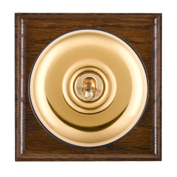 Hamilton BODPT31PB-B Bloomsbury Ovolo Dark Oak 1 Gang 20AX Intermediate Toggle Switch with Polished Brass Plain Dome and Black Collar