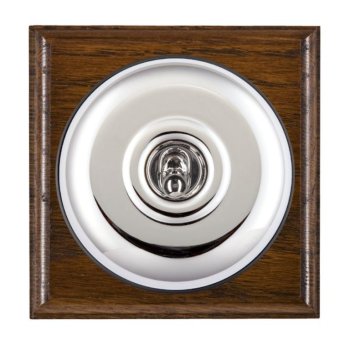 Hamilton BODPTDPBC-W Bloomsbury Ovolo Dark Oak 1 Gang 20AX Double Pole Toggle Switch with Bright Chrome Plain Dome and Black Collar