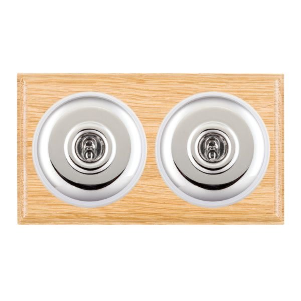 Hamilton BOLPT22BC-W Bloomsbury Ovolo Light Oak 2 Gang 20AX 2 Way Toggle Switch with Bright Chrome Plain Dome and White Collar