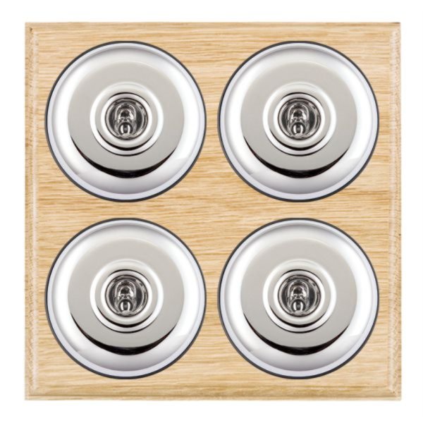 Hamilton BOLPT24BC-B Bloomsbury Ovolo Light Oak 4 Gang 20AX 2 Way Toggle Switch with Bright Chrome Plain Dome and Black Collar